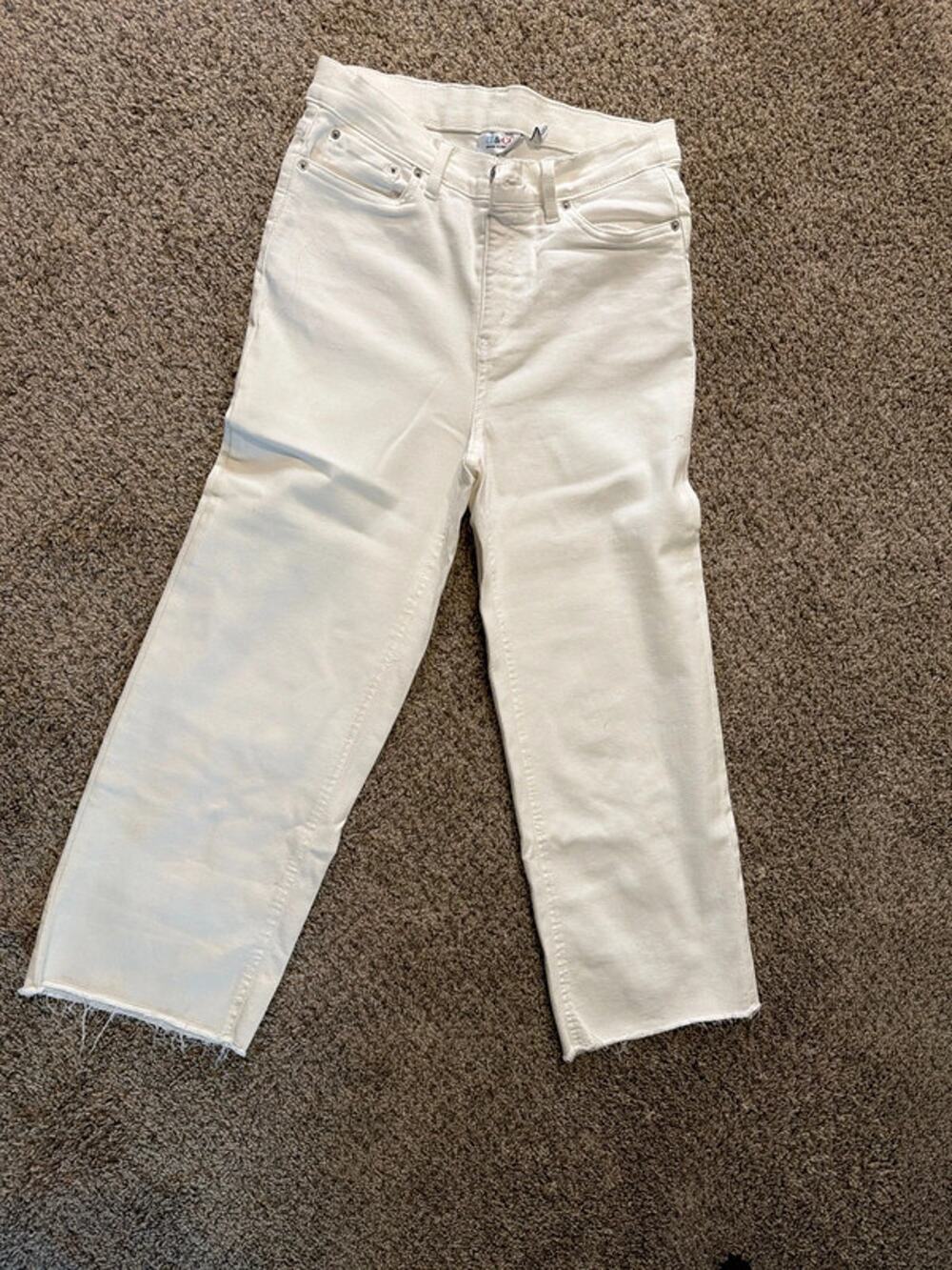 Denim and Co. 10 white denim jeans, high high-rise, wide leg cropped 3200